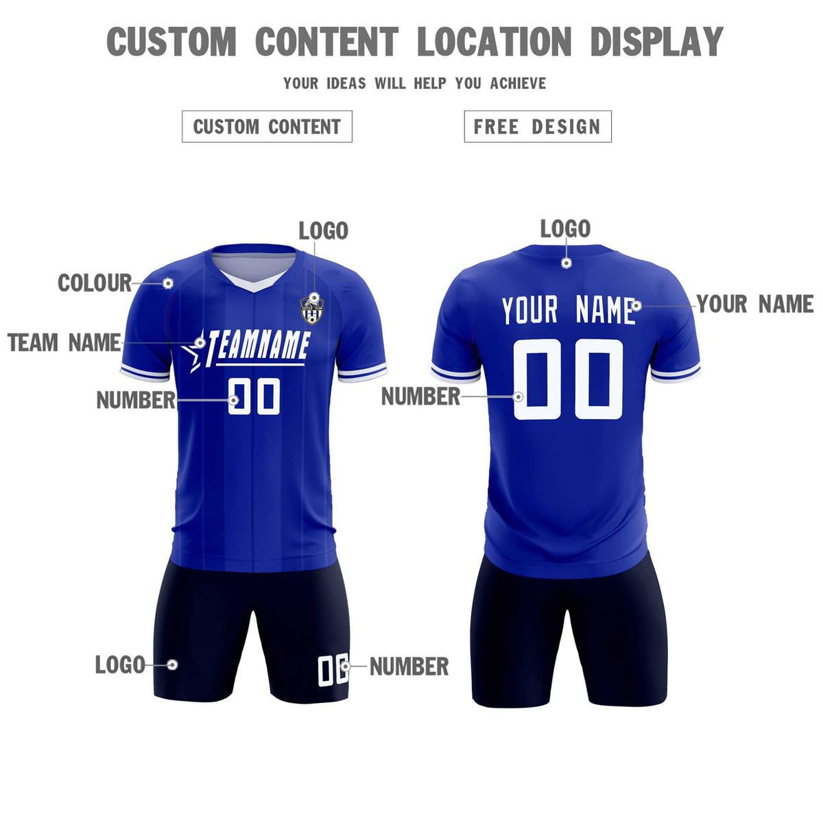 Custom Royal Classic Striped Personalized Football Kit Jersey