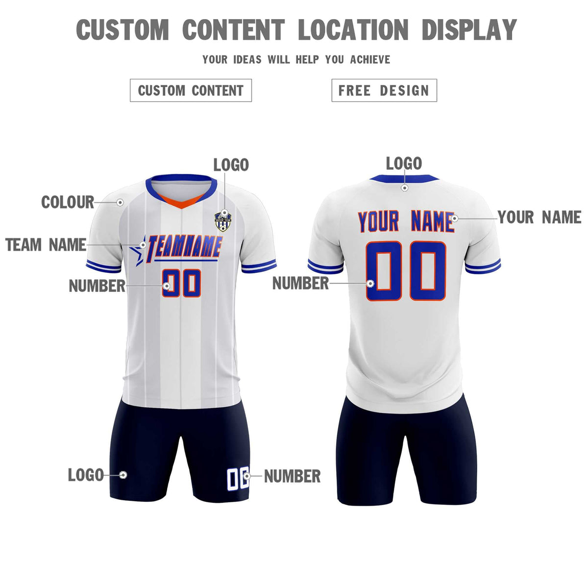 Custom White Classic Striped Personalized Football Kit Jersey