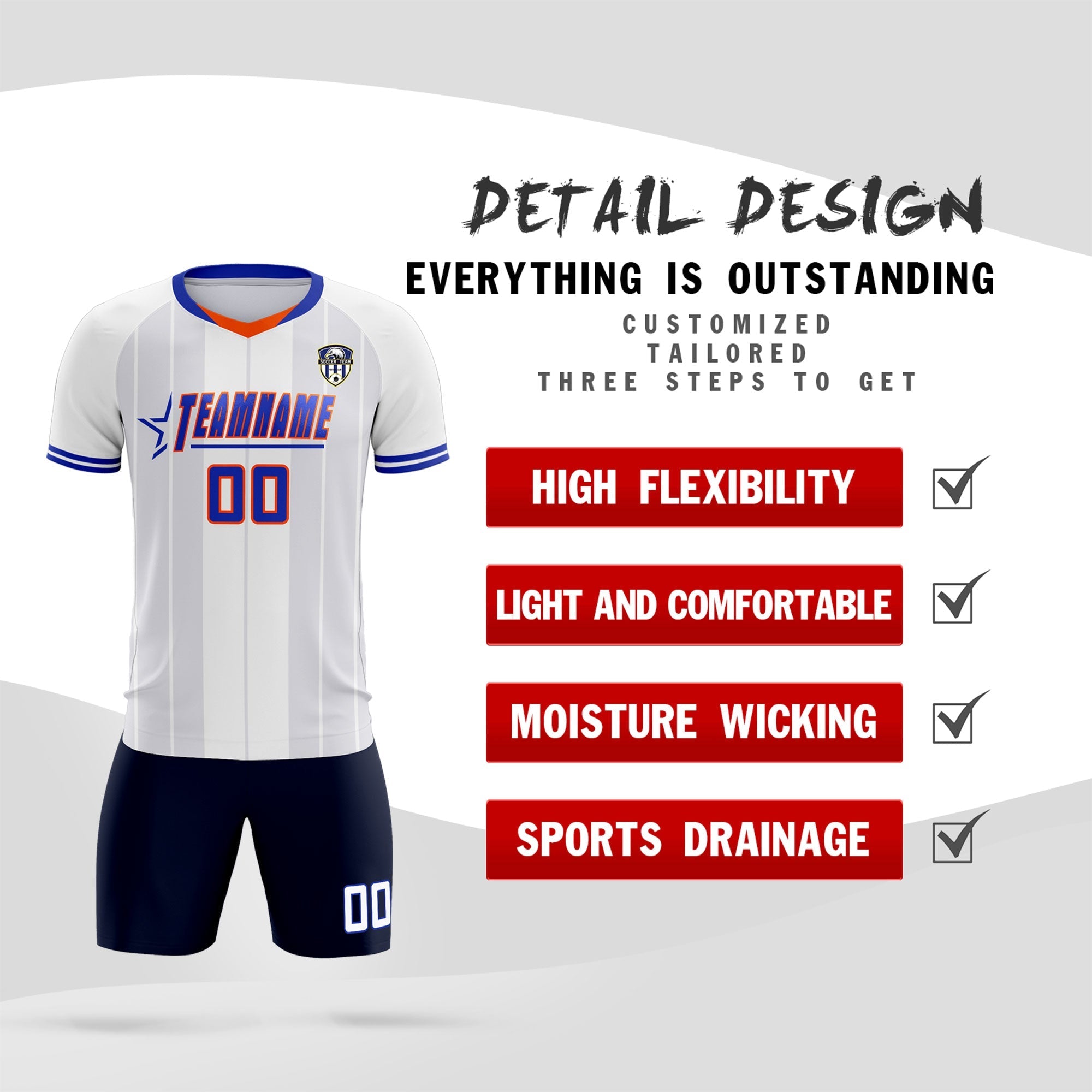 Custom White Classic Striped Personalized Football Kit Jersey
