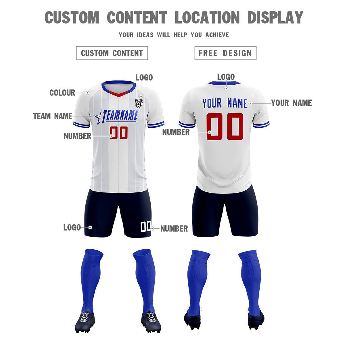 Custom White Classic Striped Personalized Football Kit Jersey