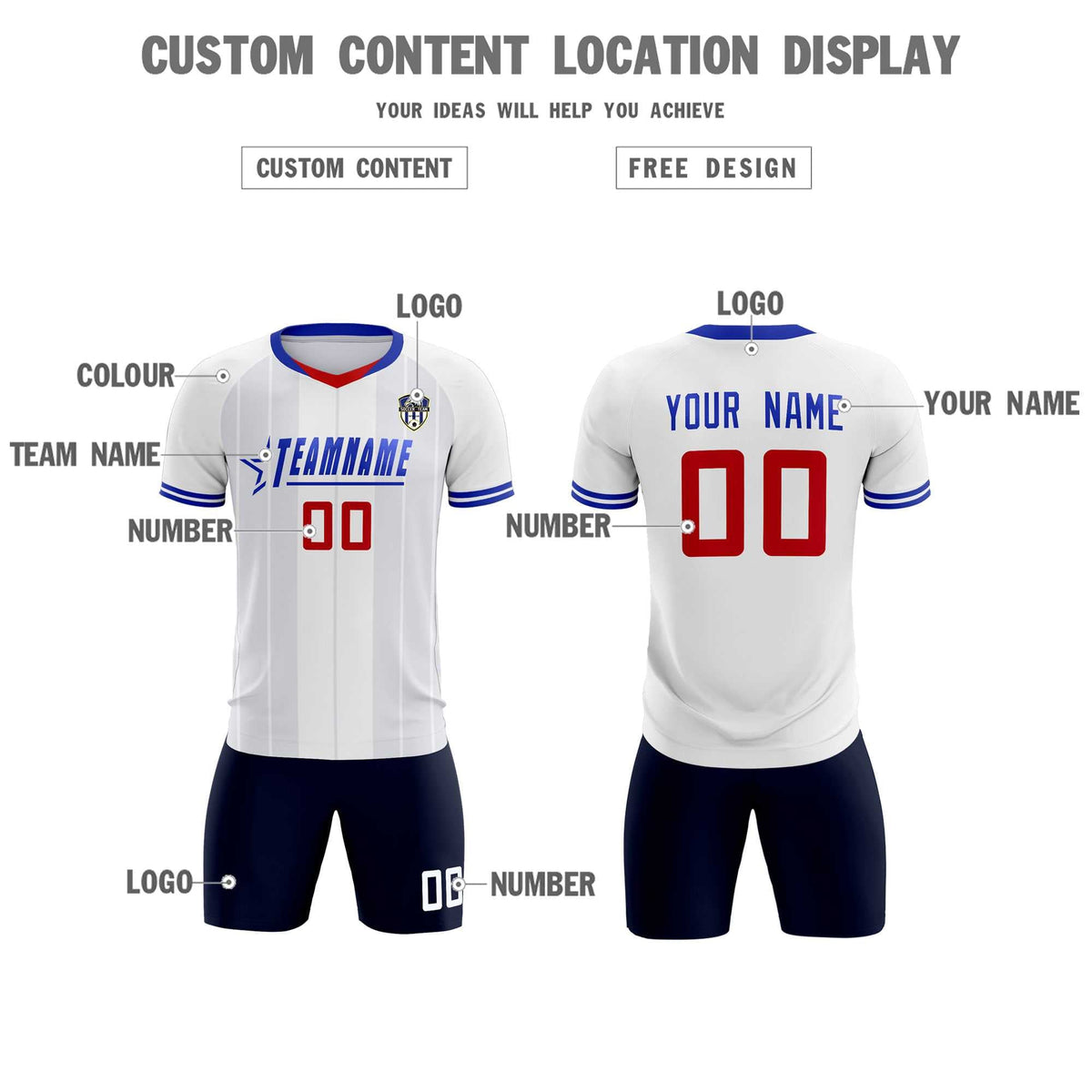 Custom White Classic Striped Personalized Football Kit Jersey