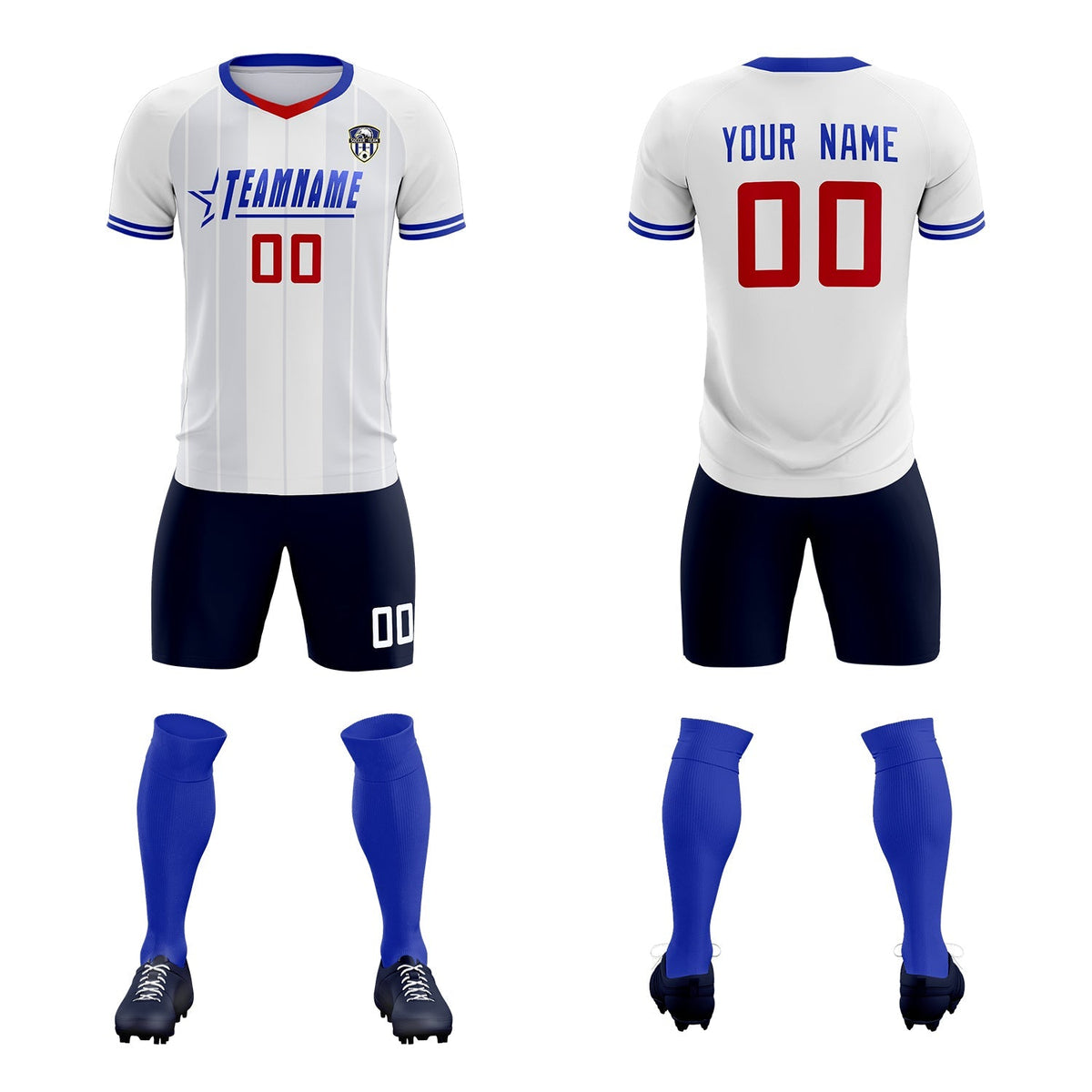 Custom White Classic Striped Personalized Football Kit Jersey