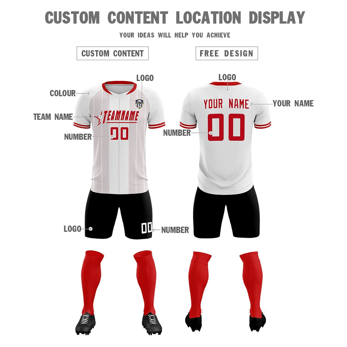 Custom White Classic Striped Personalized Football Kit Jersey
