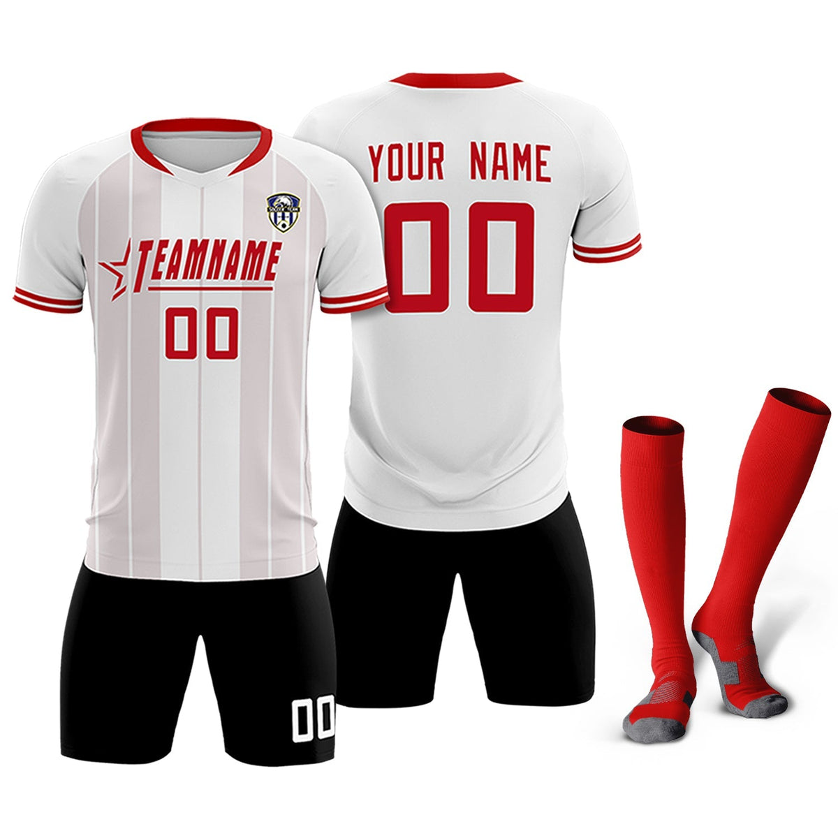 Custom White Classic Striped Personalized Football Kit Jersey