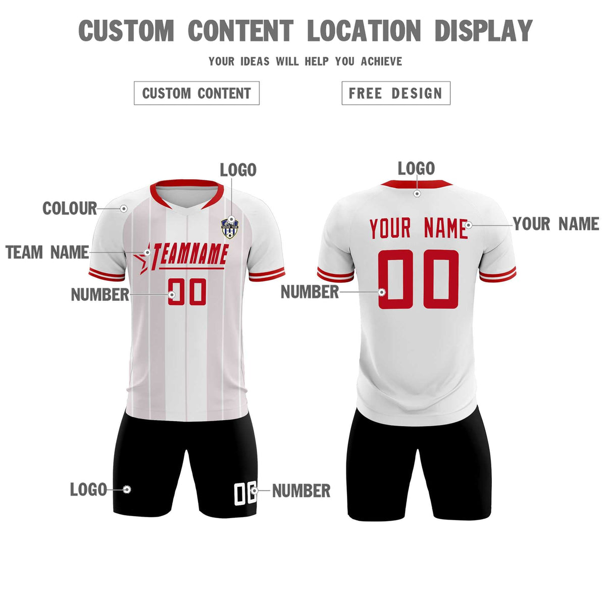 Custom White Classic Striped Personalized Football Kit Jersey
