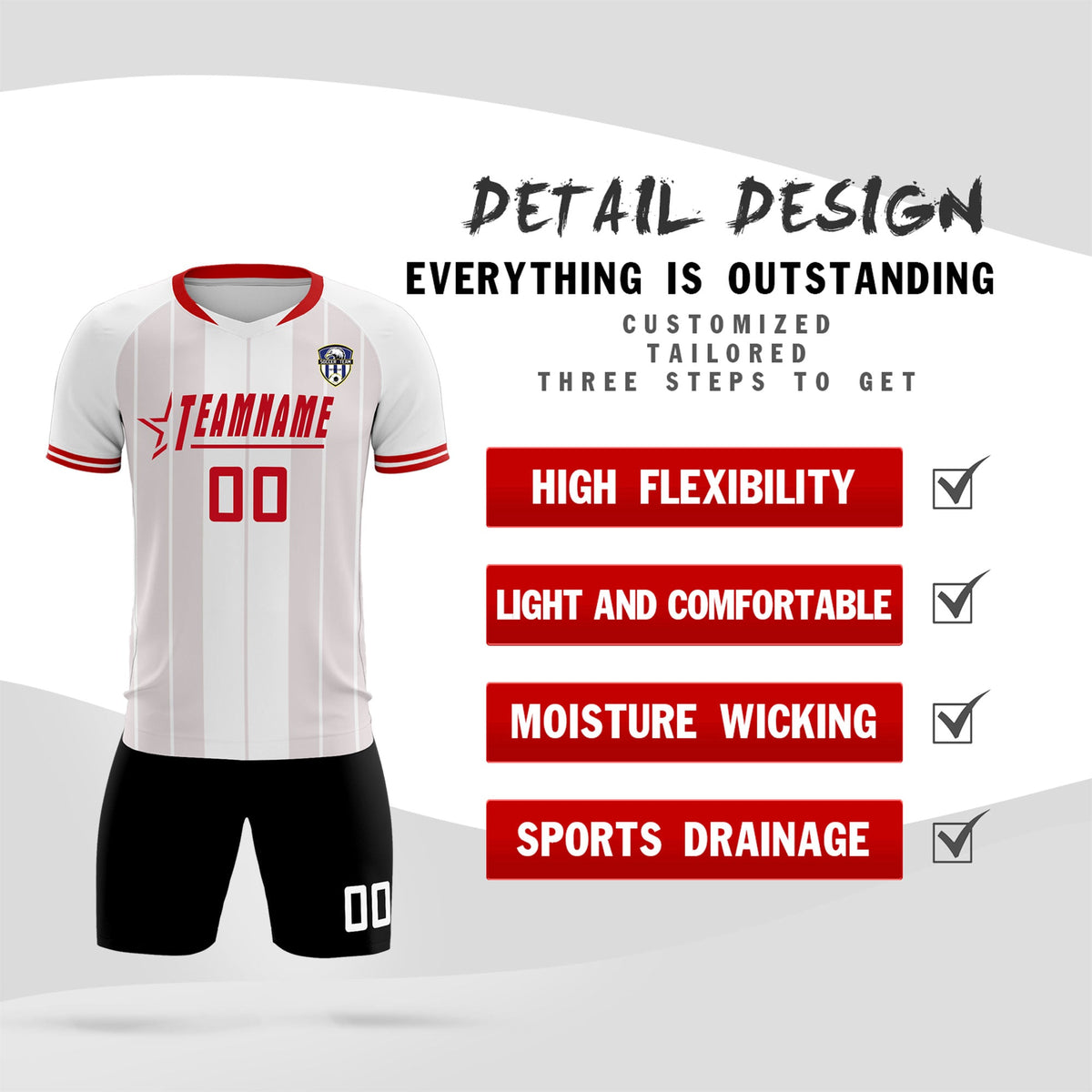 Custom White Classic Striped Personalized Football Kit Jersey