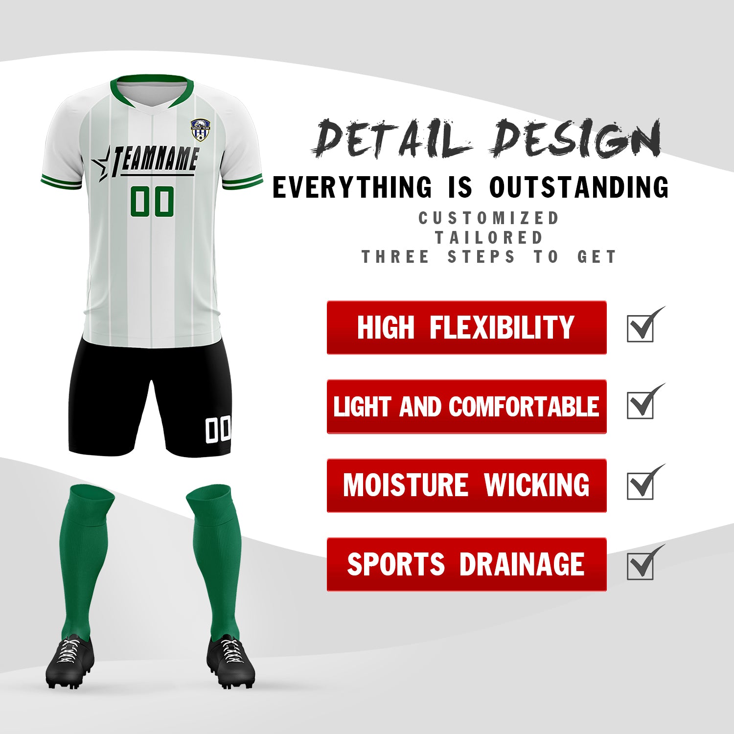 Custom White Classic Striped Personalized Football Kit Jersey