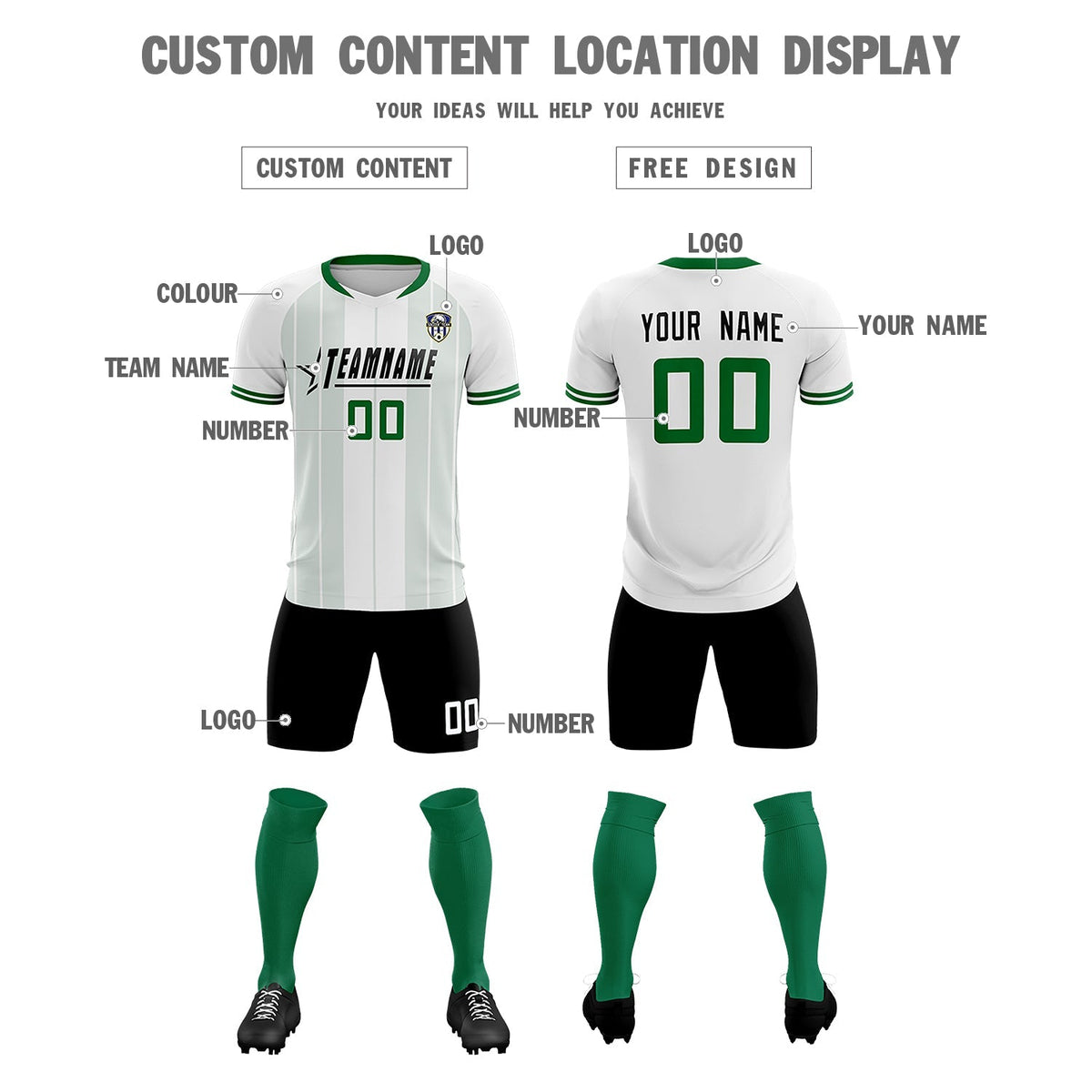Custom White Classic Striped Personalized Football Kit Jersey