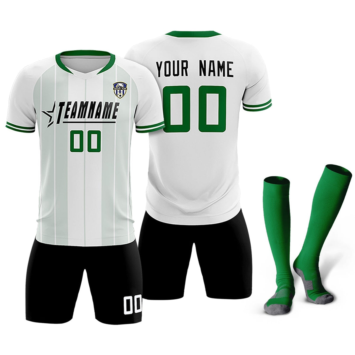 Custom White Classic Striped Personalized Football Kit Jersey