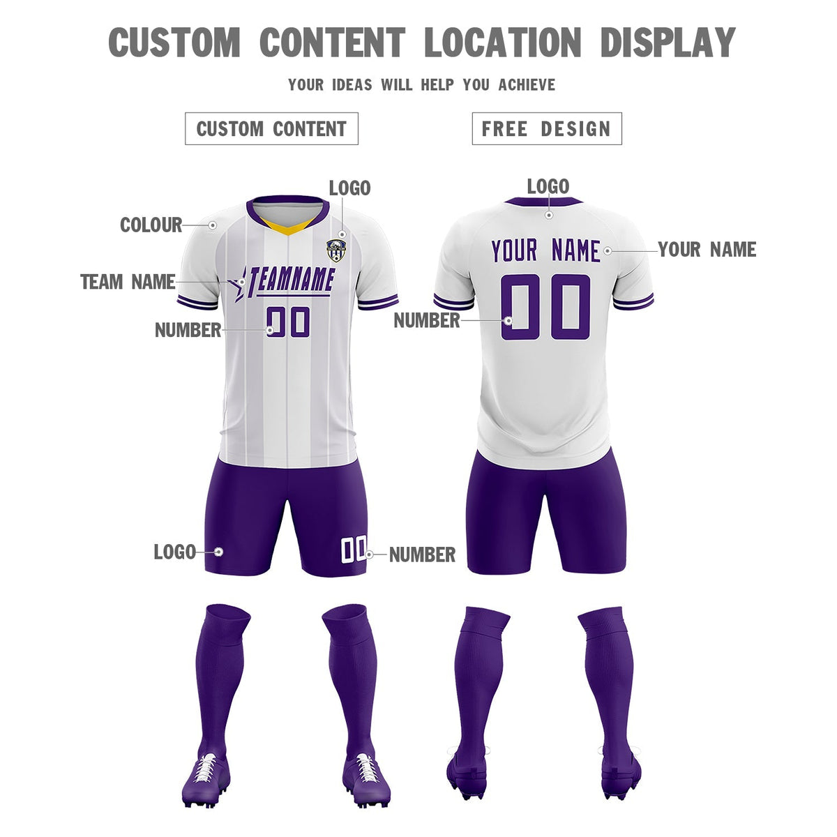 Custom White Classic Striped Personalized Football Kit Jersey