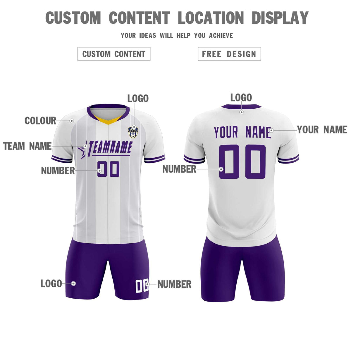 Custom White Classic Striped Personalized Football Kit Jersey