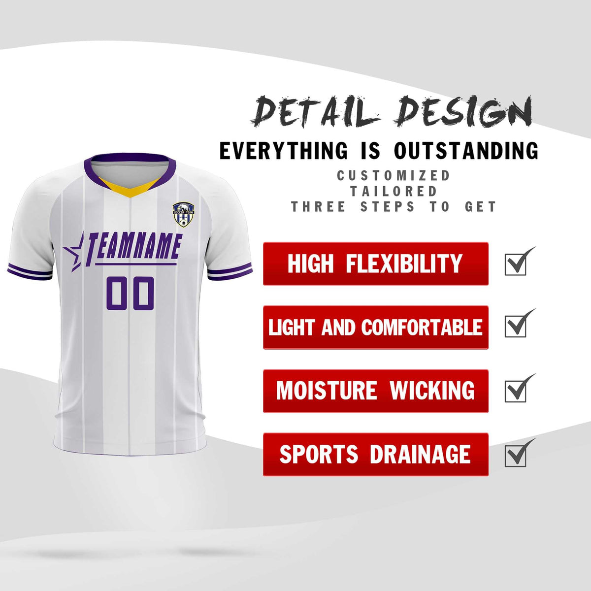 Custom White Classic Striped Personalized Football Kit Jersey