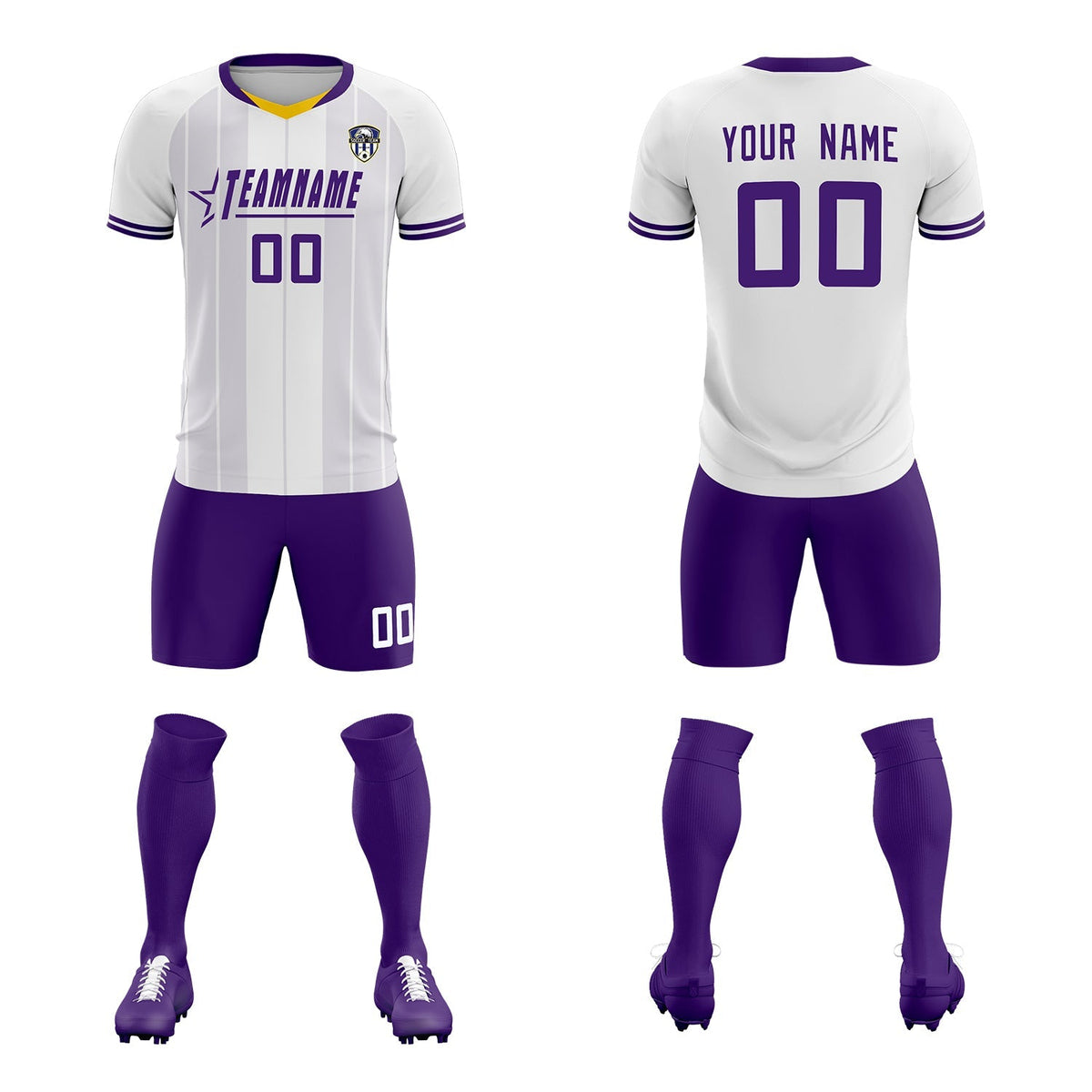 Custom White Classic Striped Personalized Football Kit Jersey