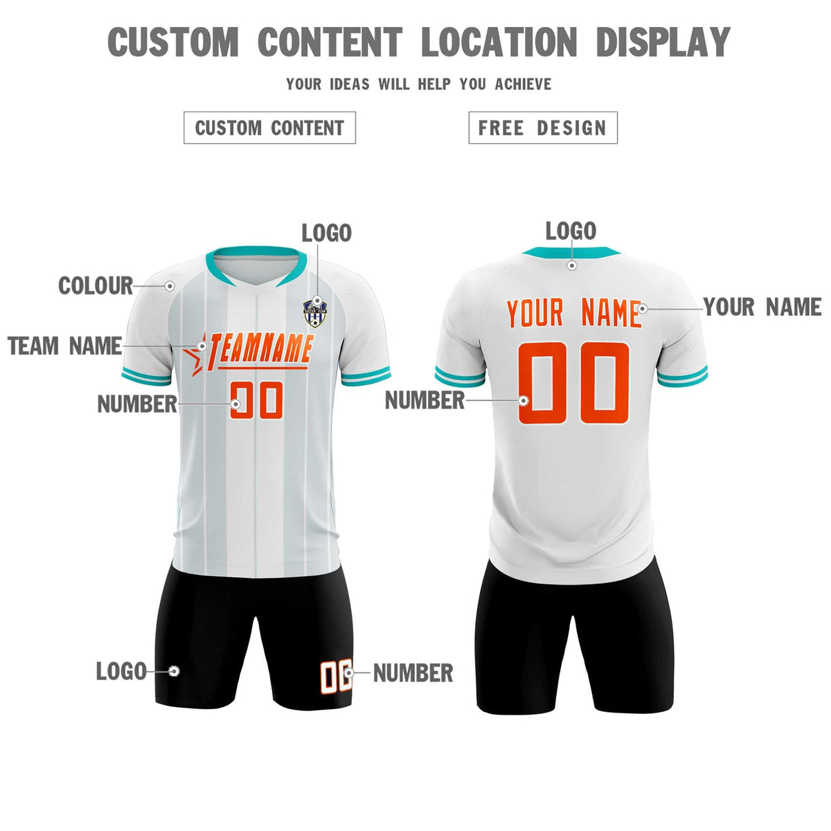 Custom White Classic Striped Personalized Football Kit Jersey