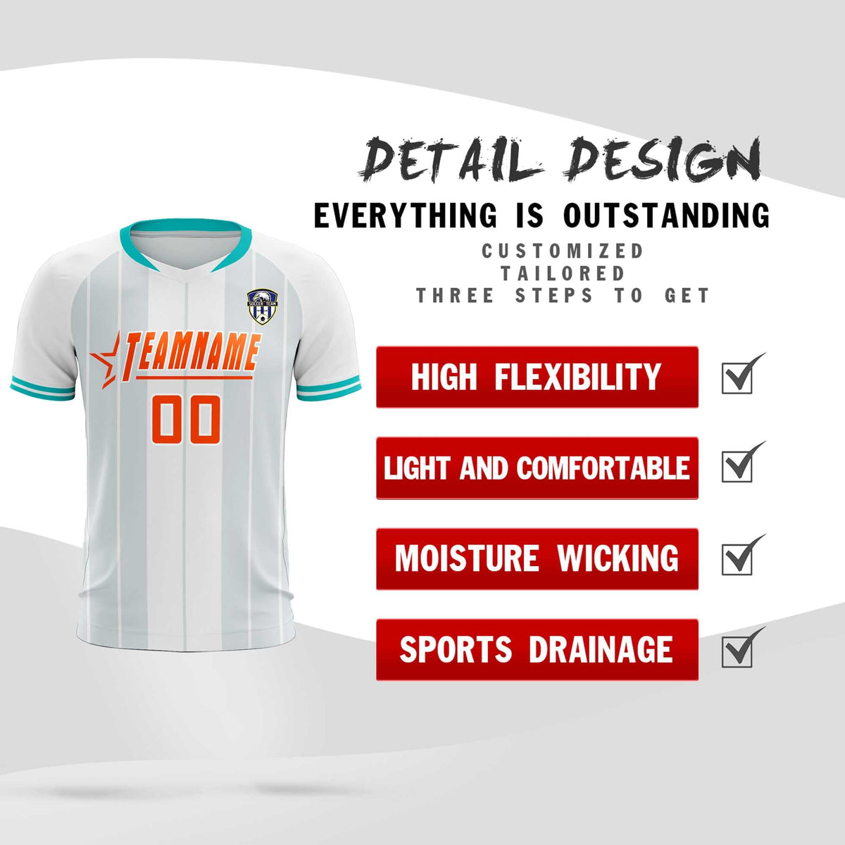 Custom White Classic Striped Personalized Football Kit Jersey
