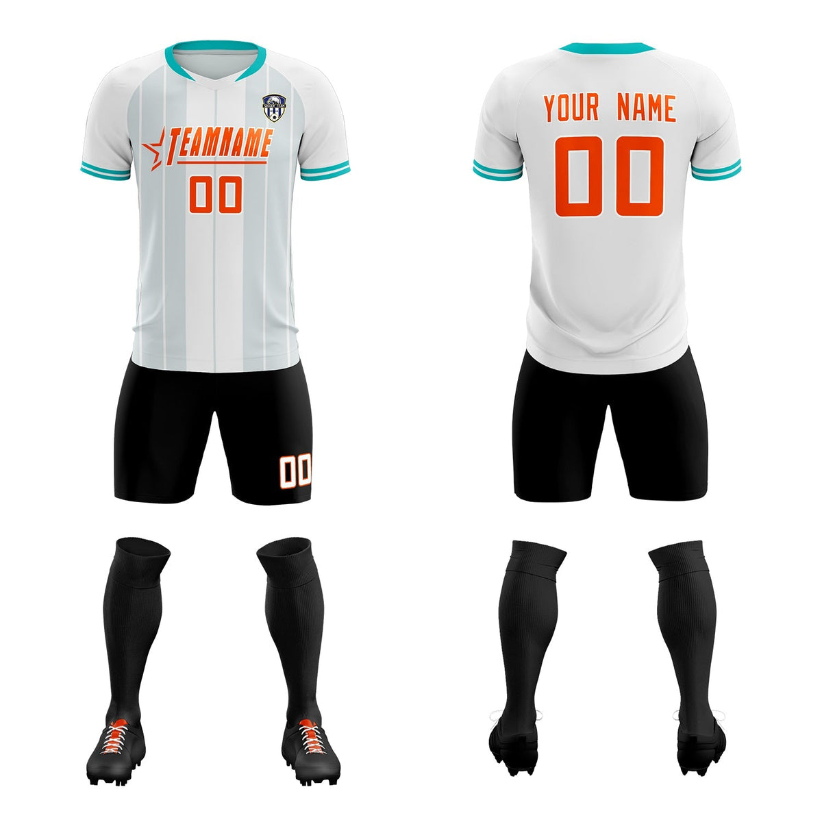 Custom White Classic Striped Personalized Football Kit Jersey