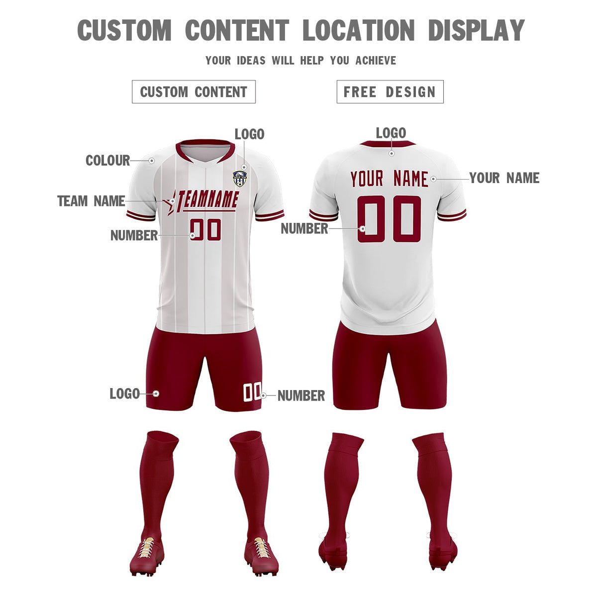 Custom White Classic Striped Personalized Football Kit Jersey