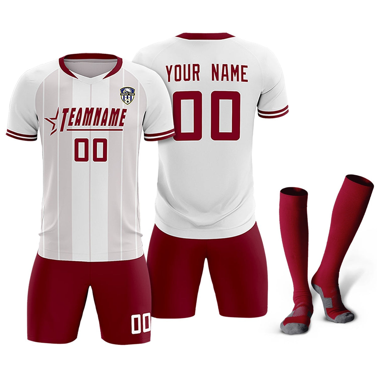 Custom White Classic Striped Personalized Football Kit Jersey