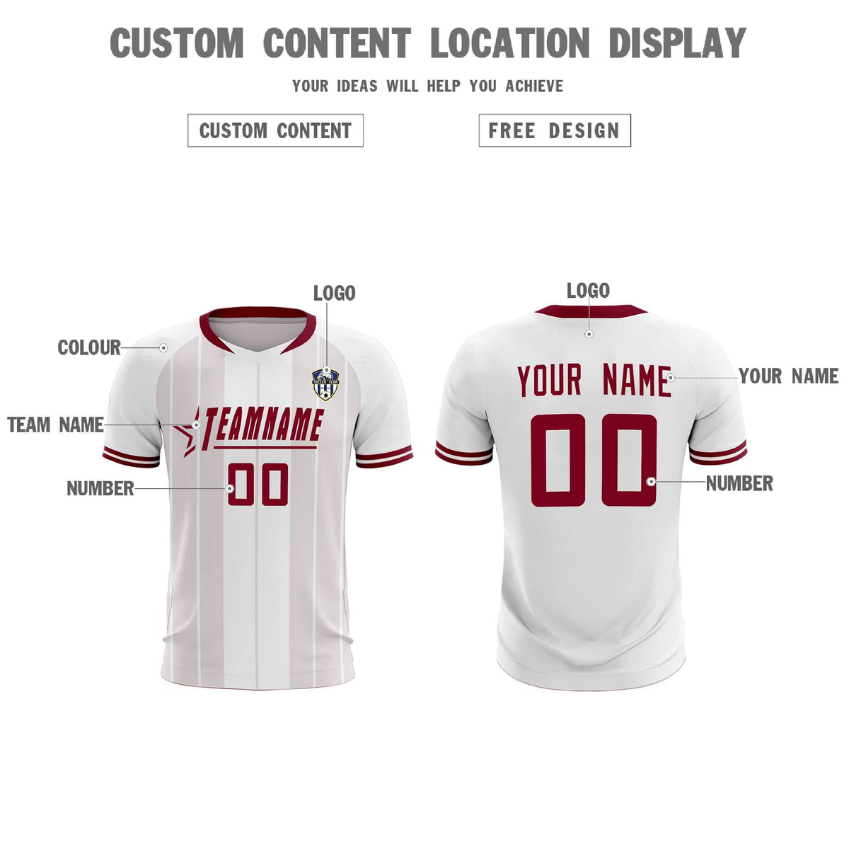 Custom White Classic Striped Personalized Football Kit Jersey