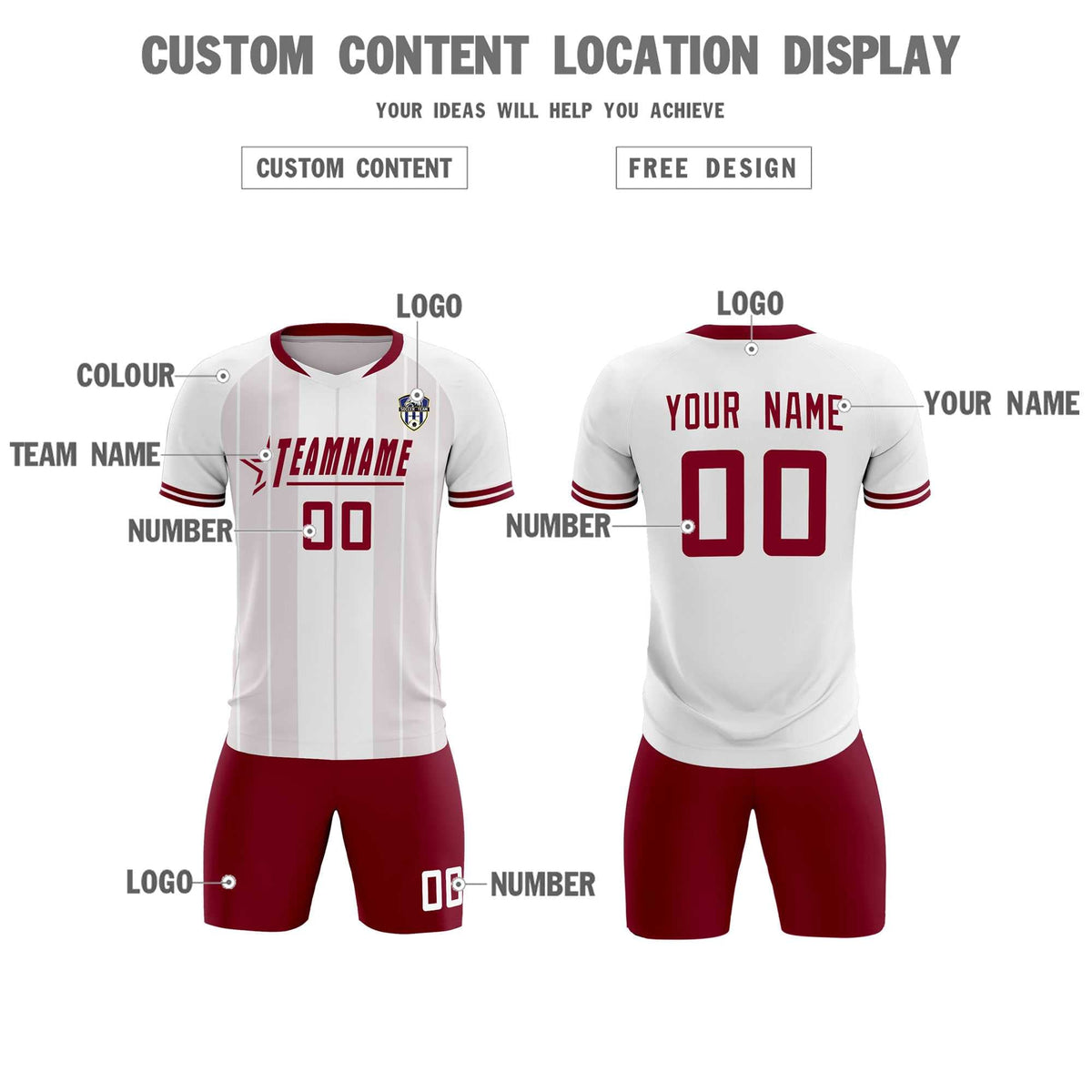 Custom White Classic Striped Personalized Football Kit Jersey