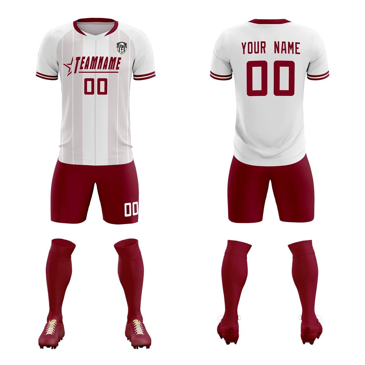 Custom White Classic Striped Personalized Football Kit Jersey