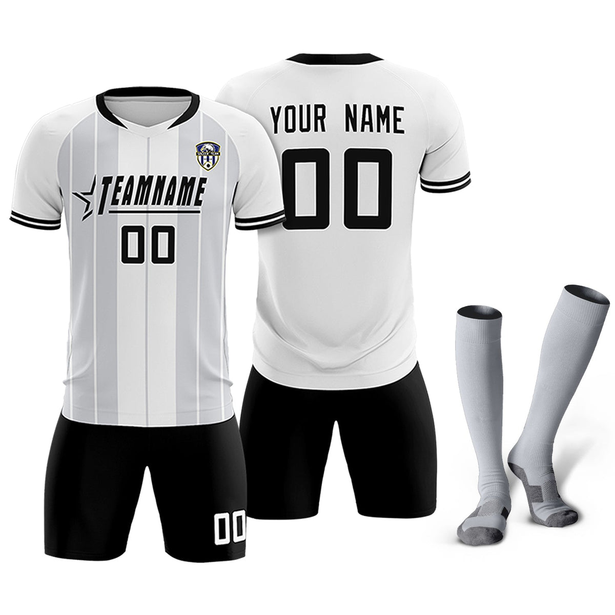 Custom White Classic Striped Personalized Football Kit Jersey