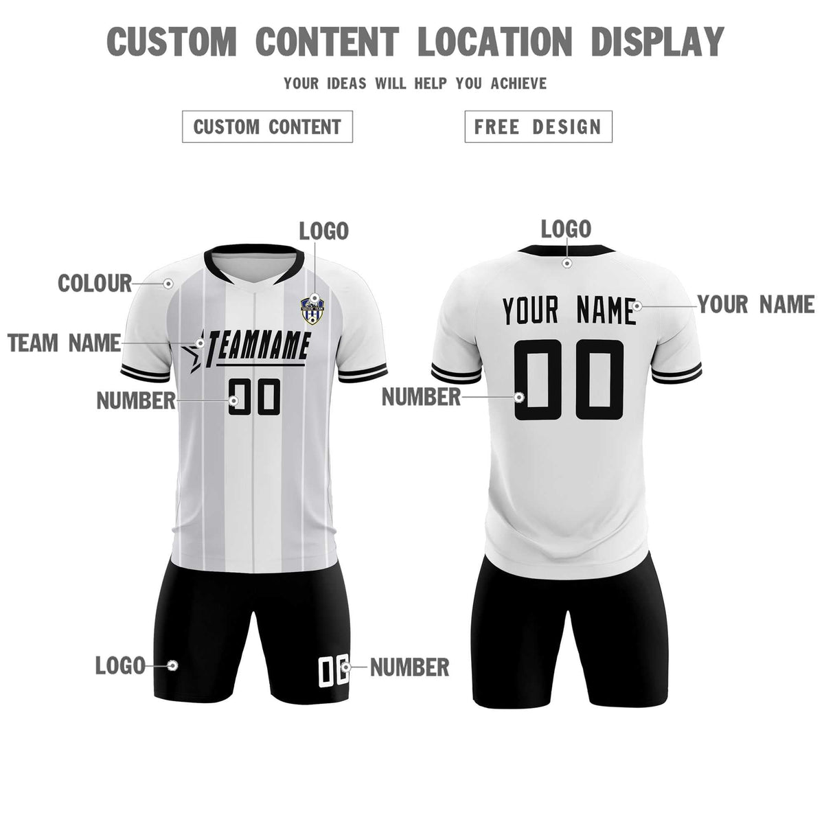 Custom White Classic Striped Personalized Football Kit Jersey