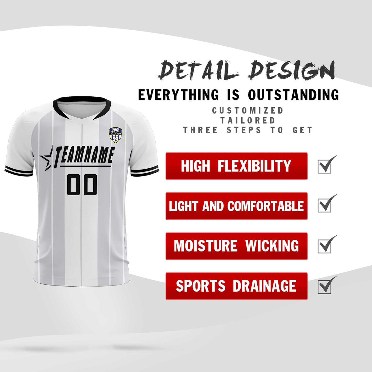 Custom White Classic Striped Personalized Football Kit Jersey