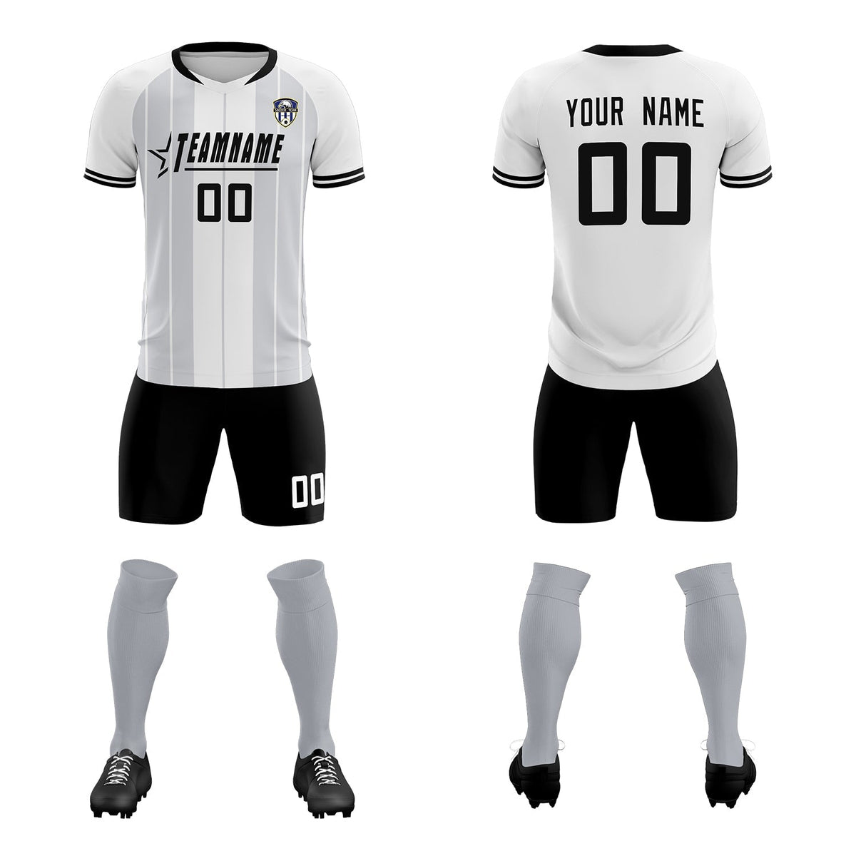 Custom White Classic Striped Personalized Football Kit Jersey