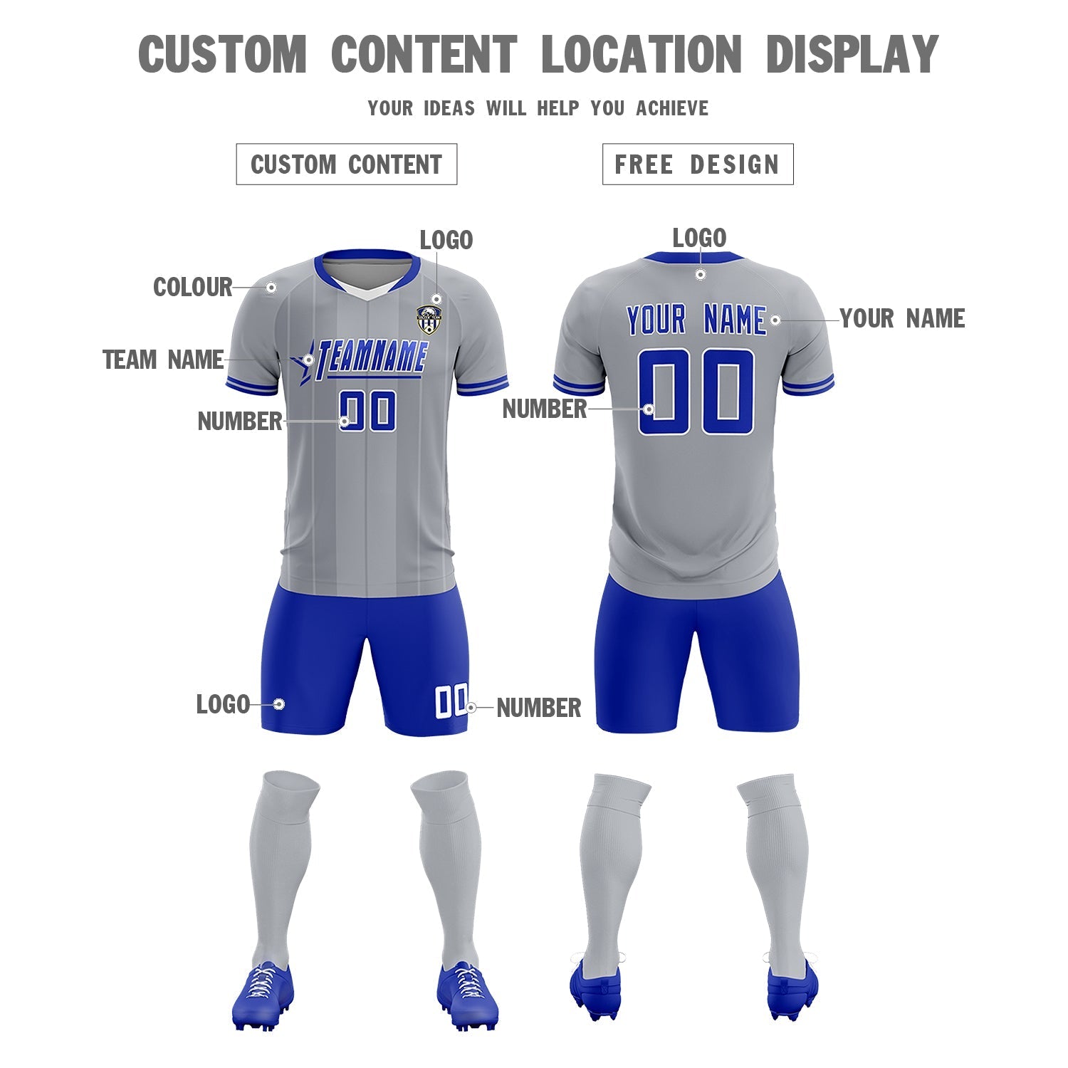 Custom Gray Classic Striped Personalized Football Kit Jersey