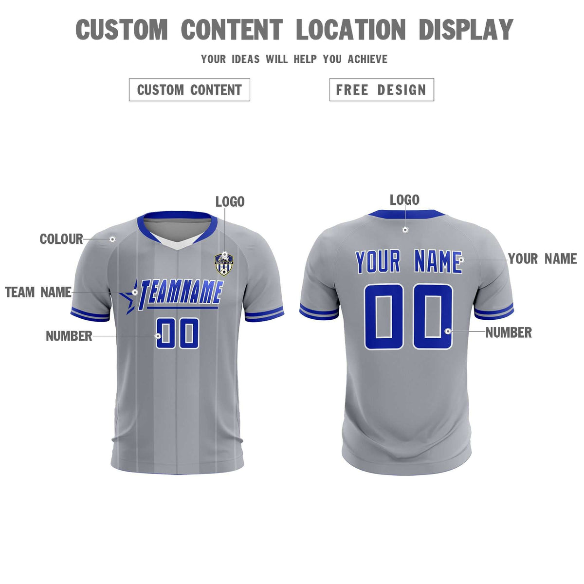 Custom Gray Classic Striped Personalized Football Kit Jersey