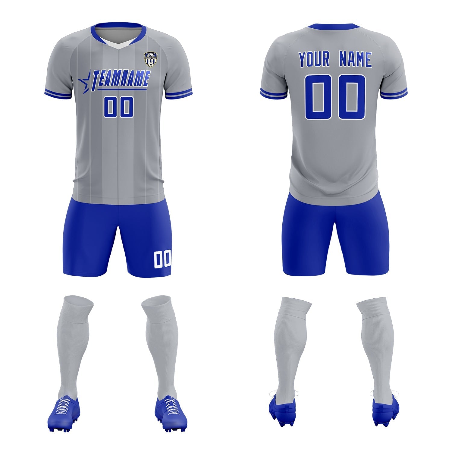 Custom Gray Classic Striped Personalized Football Kit Jersey