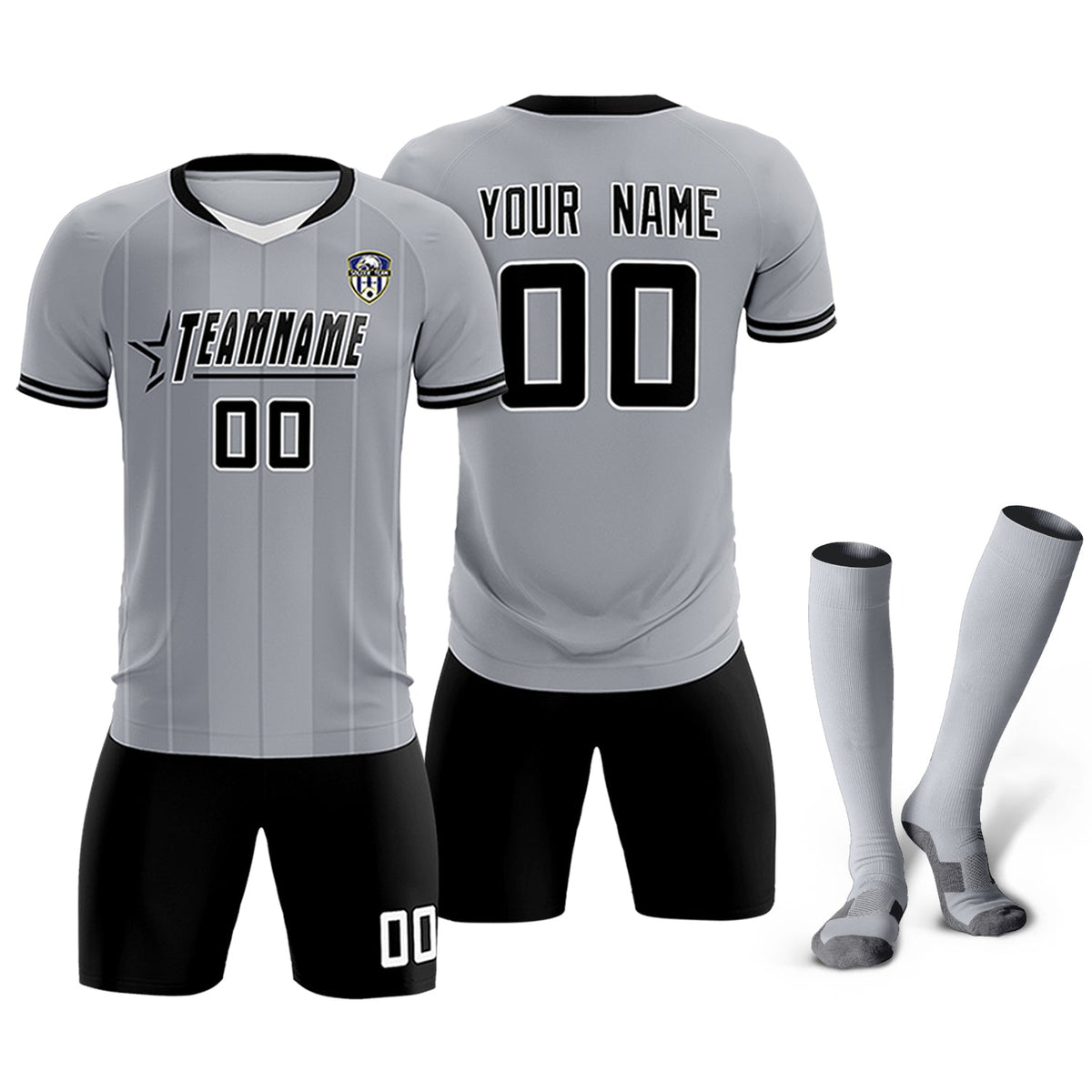 Custom Gray Classic Striped Personalized Football Kit Jersey