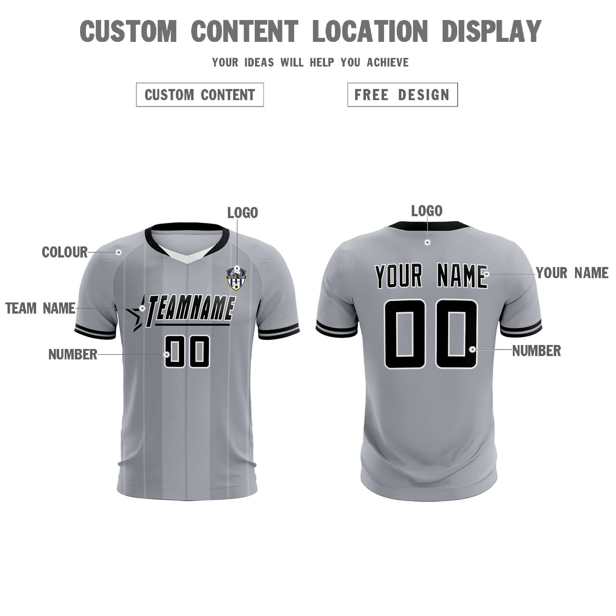 Custom Gray Classic Striped Personalized Football Kit Jersey
