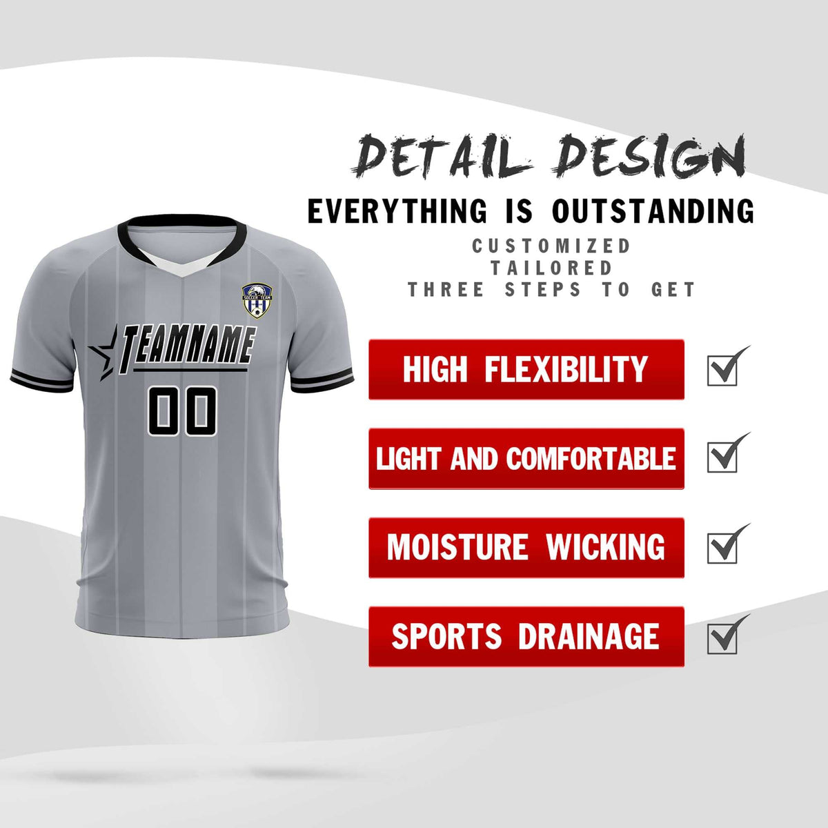 Custom Gray Classic Striped Personalized Football Kit Jersey