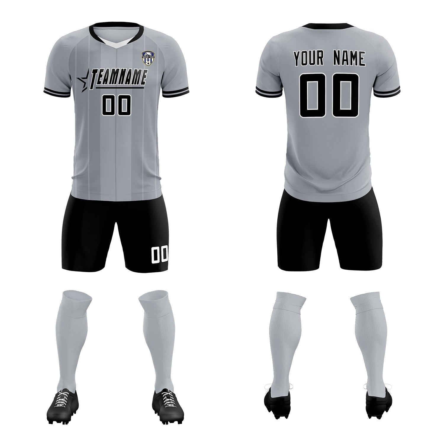 Custom Gray Classic Striped Personalized Football Kit Jersey