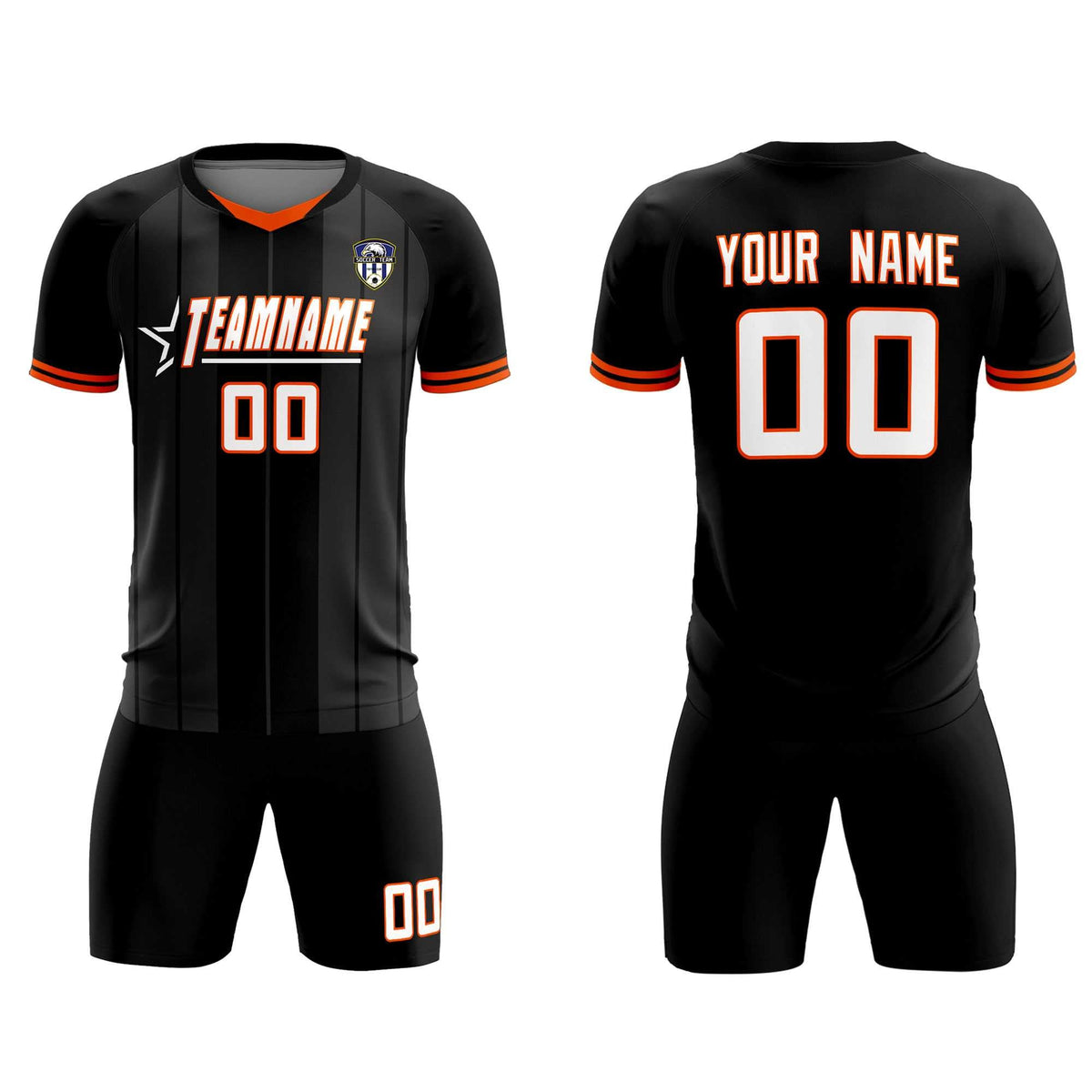 Custom Black Classic Striped Personalized Football Kit Jersey