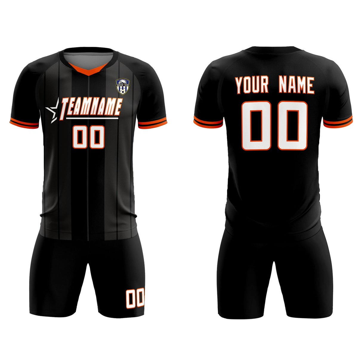 Custom Black Classic Striped Personalized Football Kit Jersey