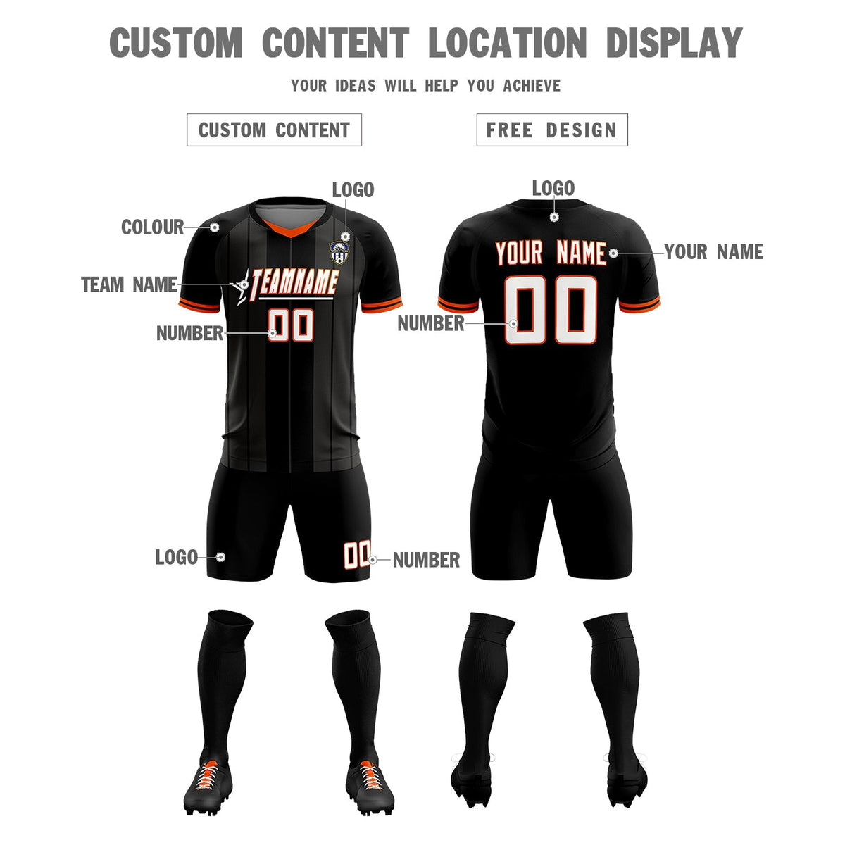 Custom Black Classic Striped Personalized Football Kit Jersey