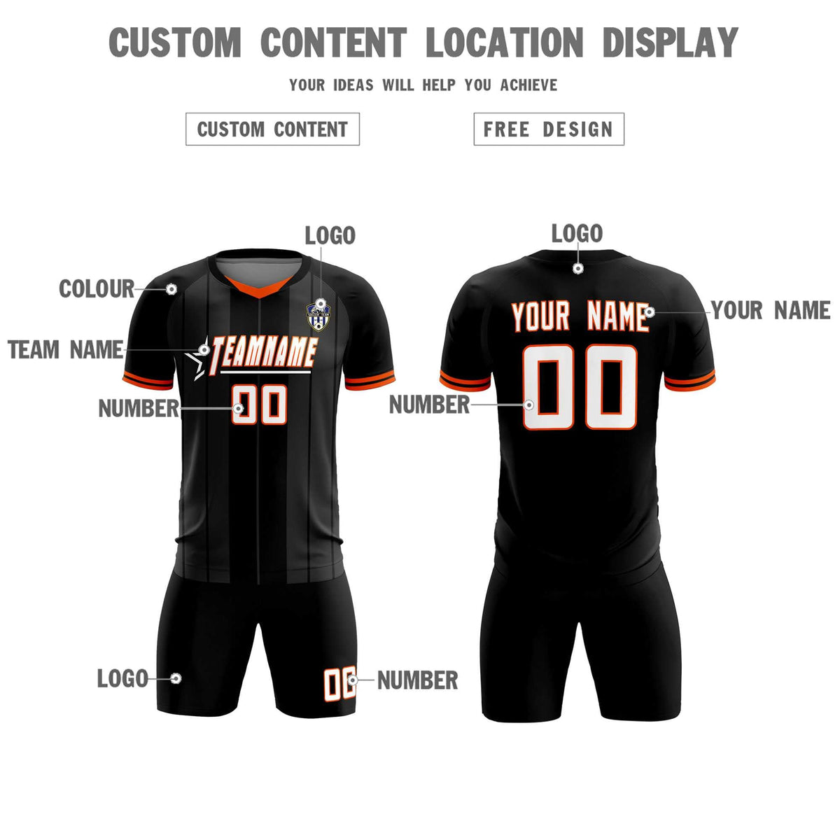 Custom Black Classic Striped Personalized Football Kit Jersey