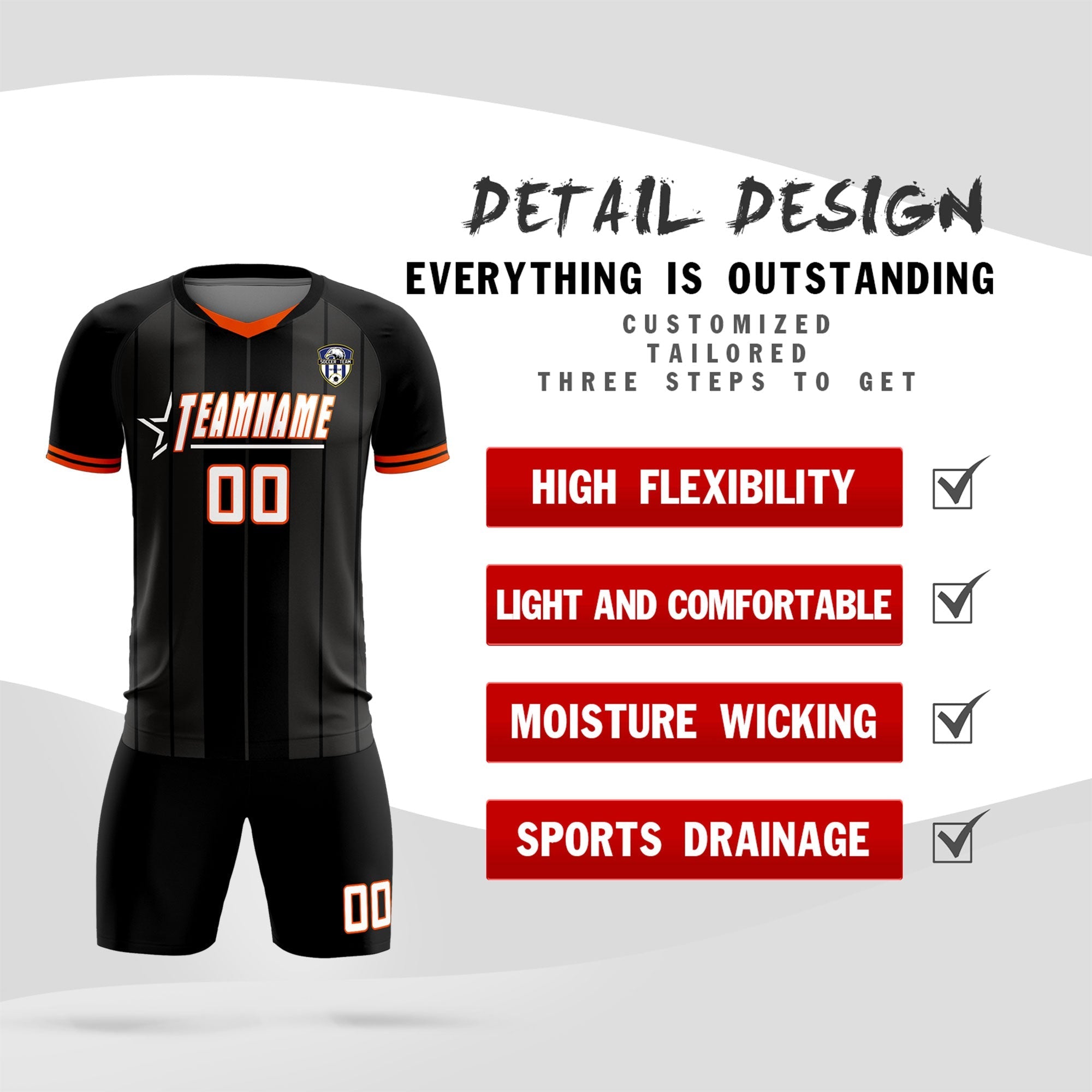Custom Black Classic Striped Personalized Football Kit Jersey