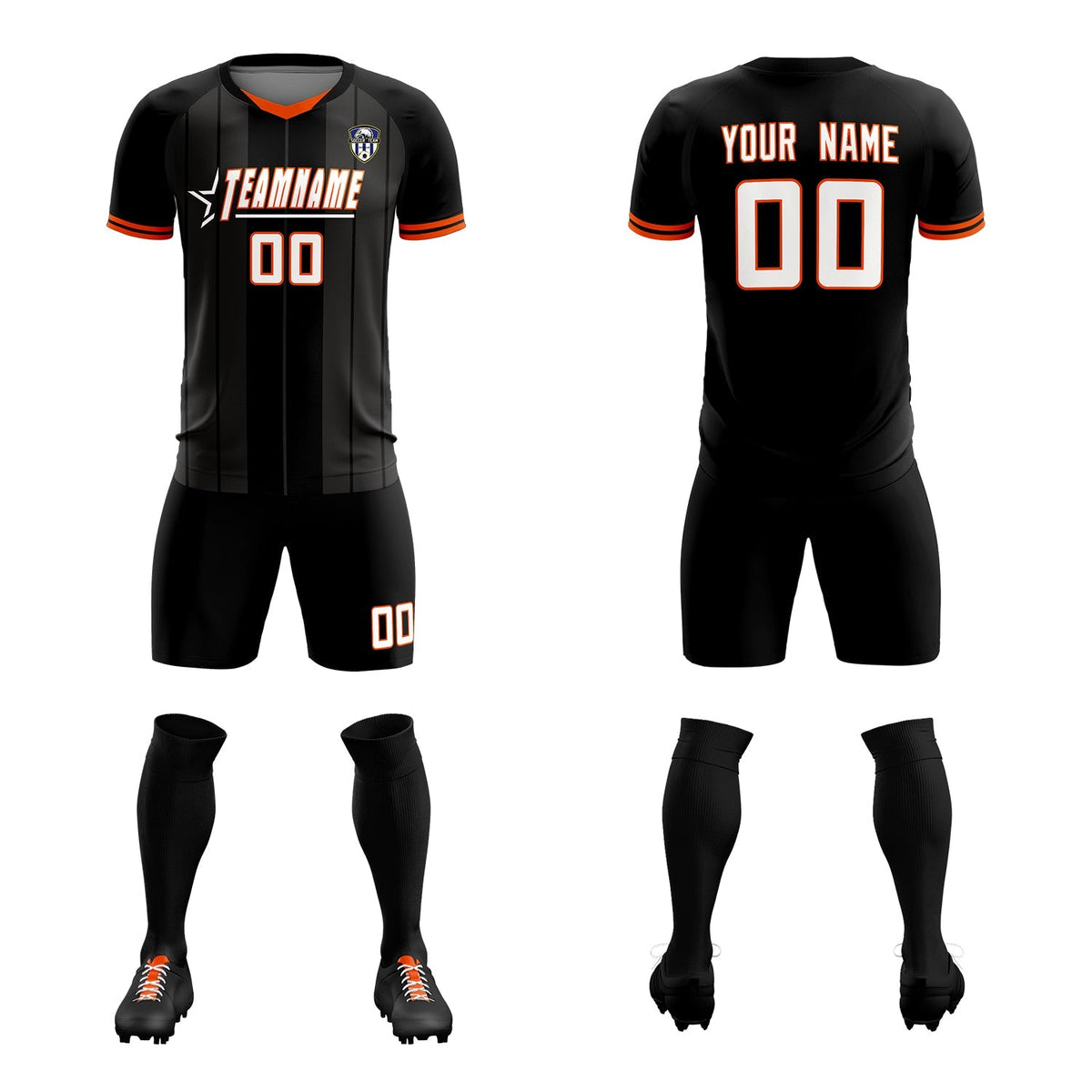 Custom Black Classic Striped Personalized Football Kit Jersey