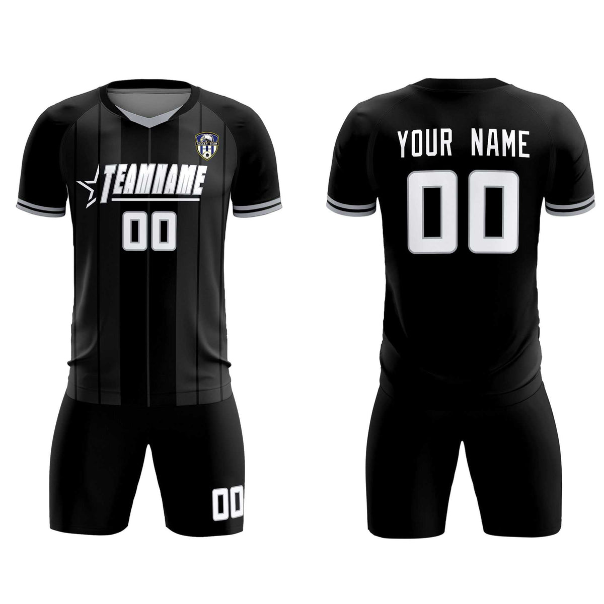 Custom Black Classic Striped Personalized Football Kit Jersey