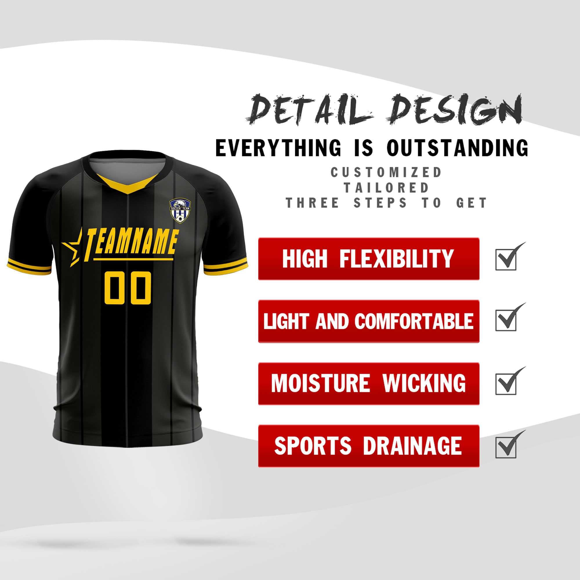 Custom Black Classic Striped Personalized Football Kit Jersey