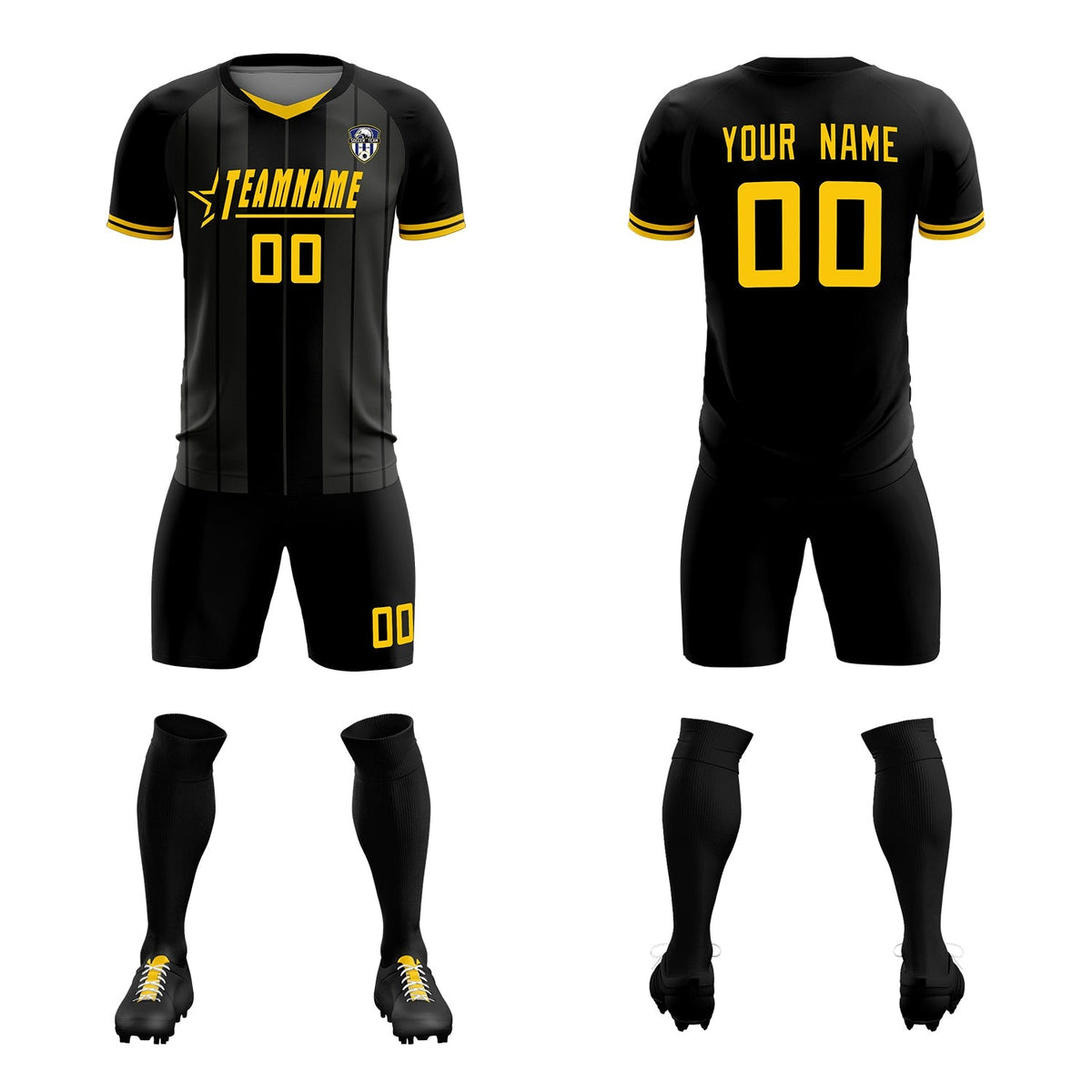 Custom Black Classic Striped Personalized Football Kit Jersey