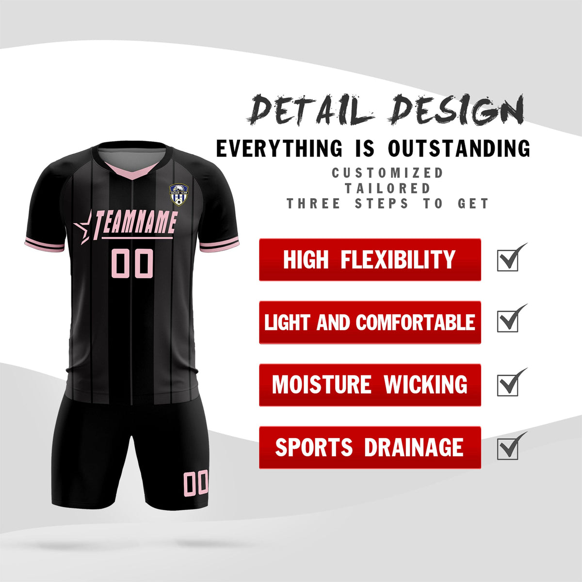 Custom Black Classic Striped Personalized Football Kit Jersey