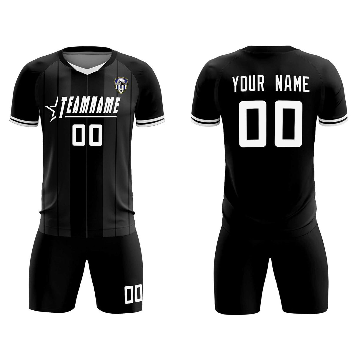 Custom Black Classic Striped Personalized Football Kit Jersey
