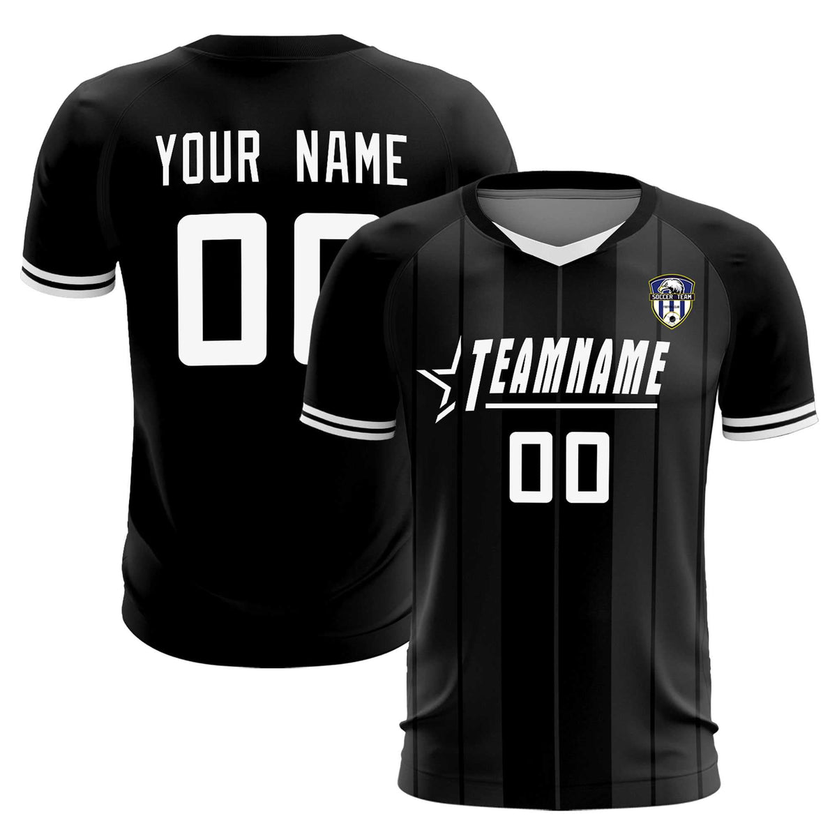 Custom Black Classic Striped Personalized Football Kit Jersey