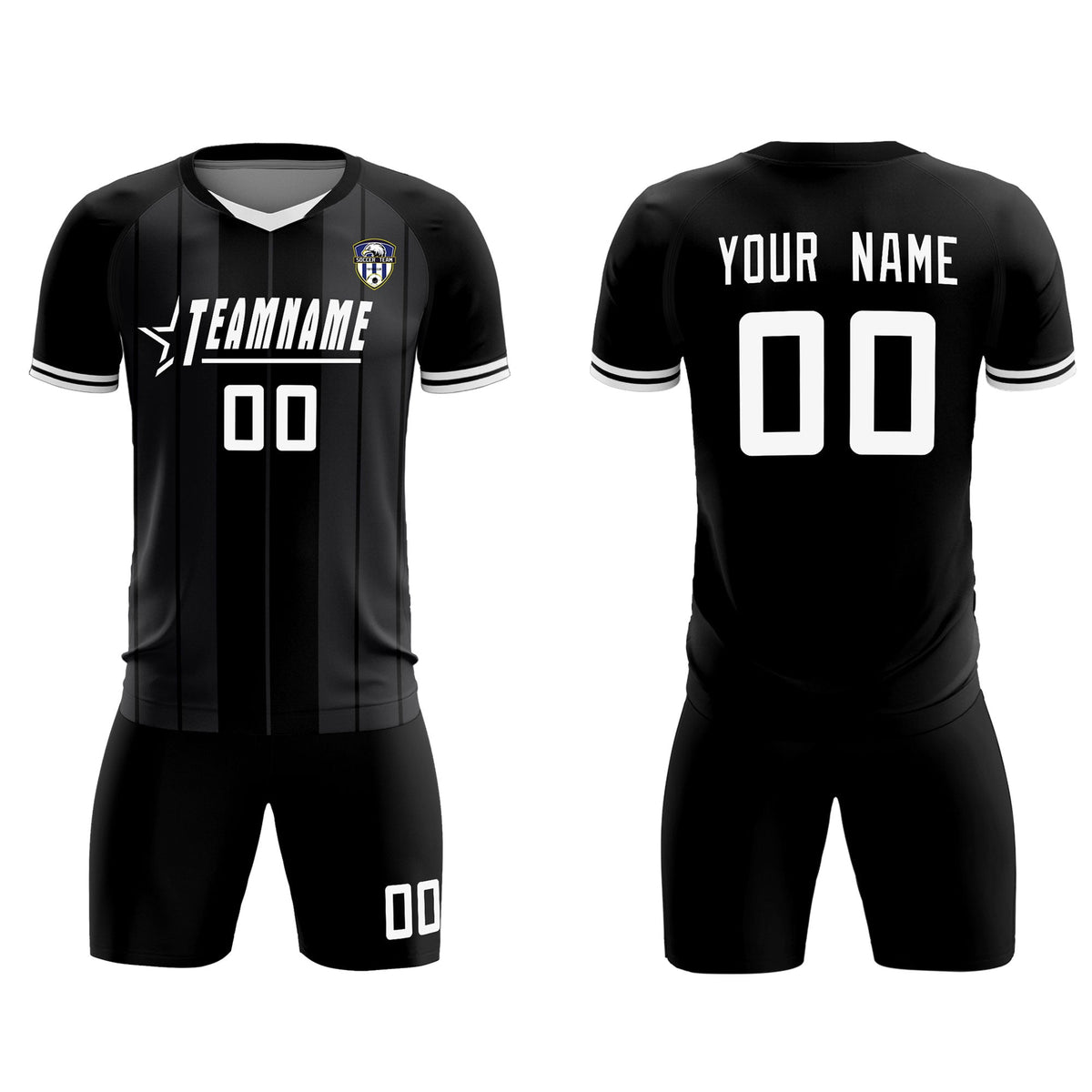 Custom Black Classic Striped Personalized Football Kit Jersey
