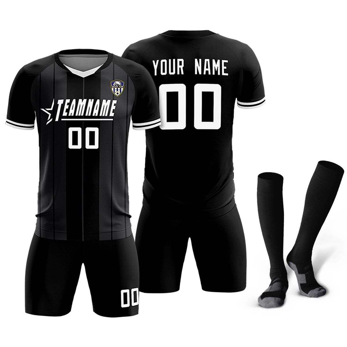 Custom Black Classic Striped Personalized Football Kit Jersey